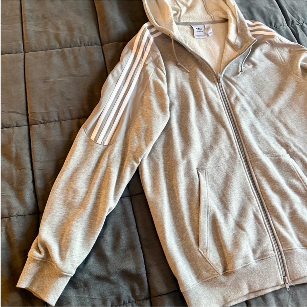 Adidas Men's Light Gray Zip-Up Hoodie - Picture 7 of 7